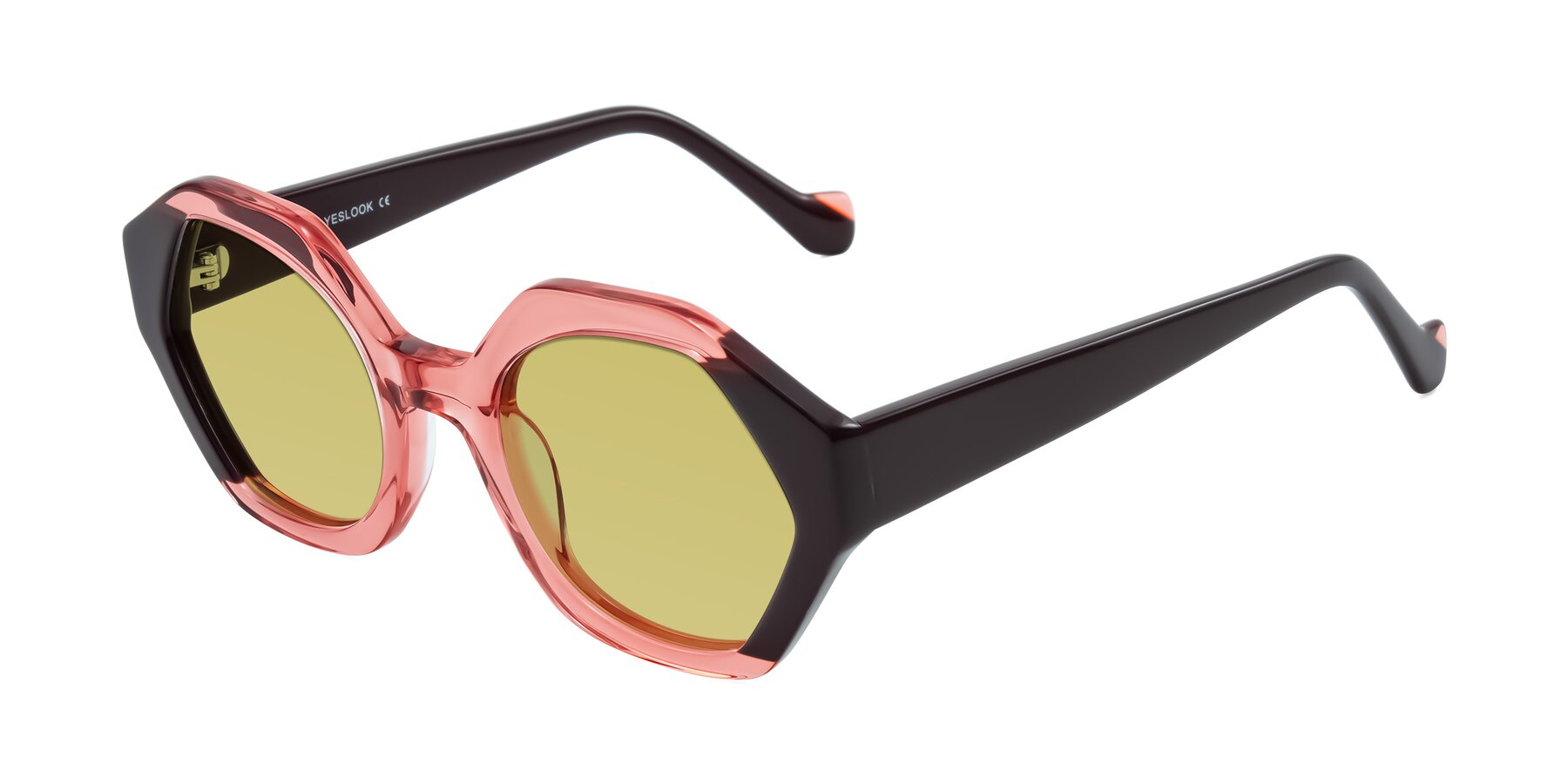 Angle of Kawa in Ruby/Maroon with Medium Champagne Tinted Lenses