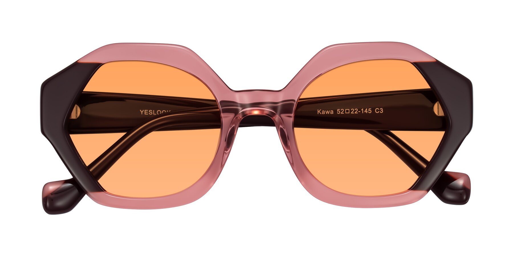 Folded Front of Kawa in Ruby/Maroon with Medium Orange Tinted Lenses