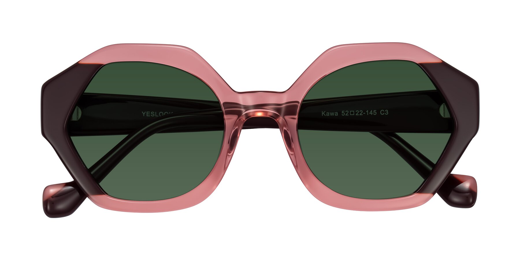 Folded Front of Kawa in Ruby/Maroon with Green Tinted Lenses
