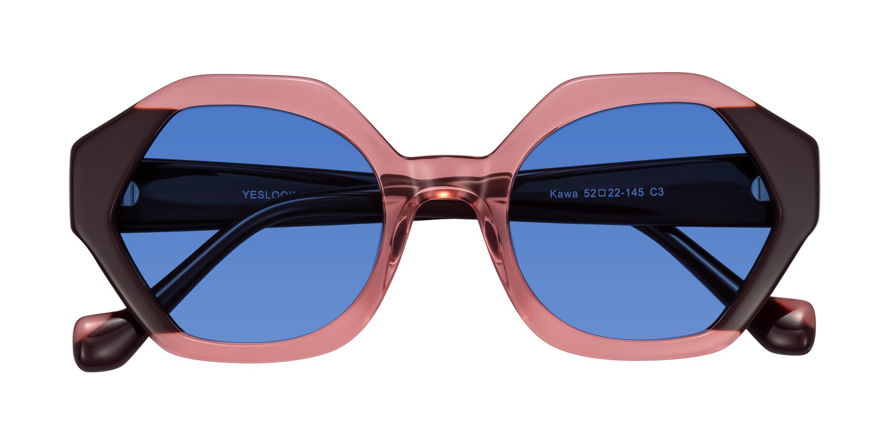 Folded Front of Kawa in Ruby/Maroon with Blue Tinted Lenses
