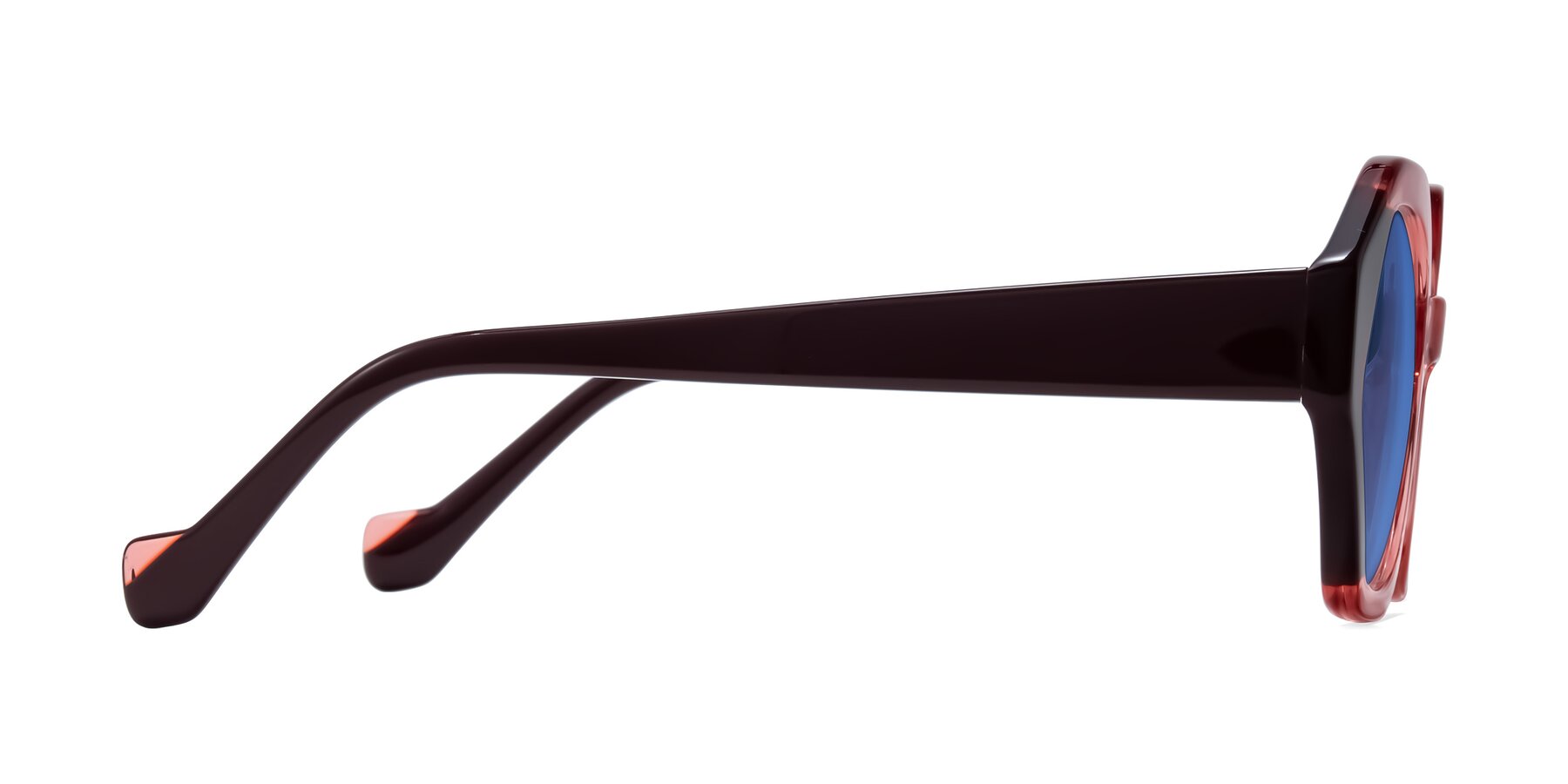 Side of Kawa in Ruby/Maroon with Blue Tinted Lenses