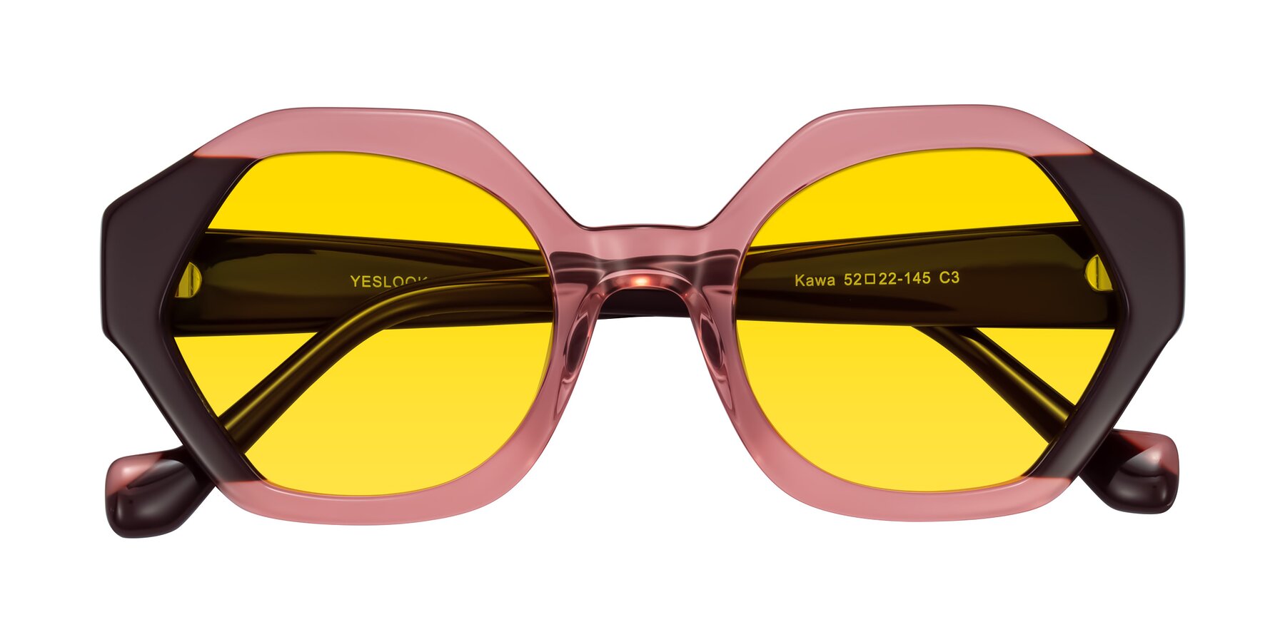 Folded Front of Kawa in Ruby/Maroon with Yellow Tinted Lenses