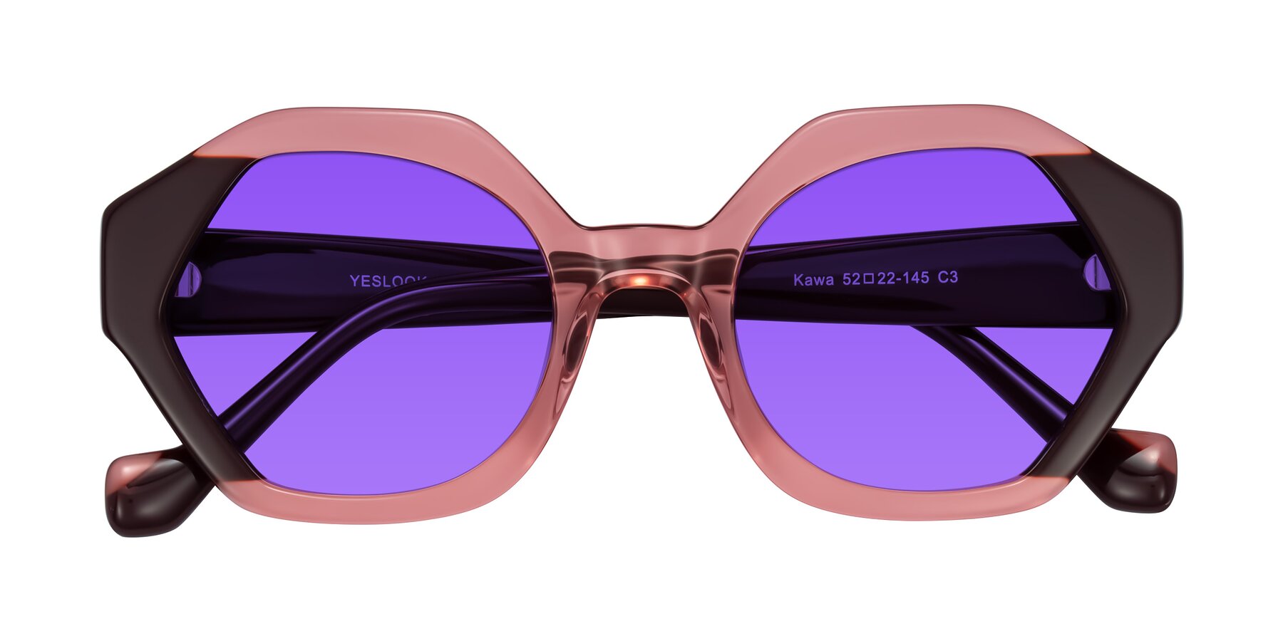 Folded Front of Kawa in Ruby/Maroon with Purple Tinted Lenses
