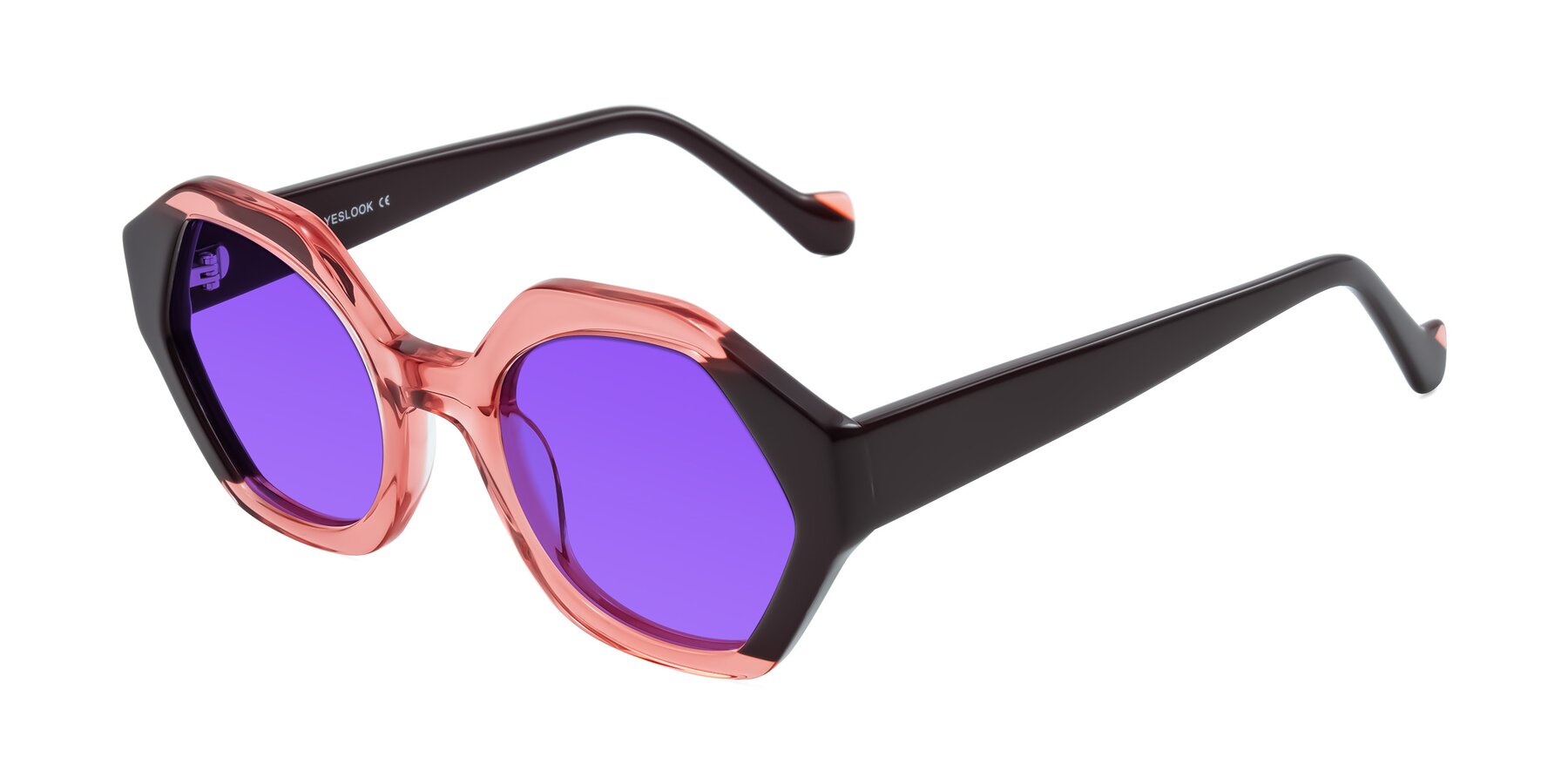Angle of Kawa in Ruby/Maroon with Purple Tinted Lenses