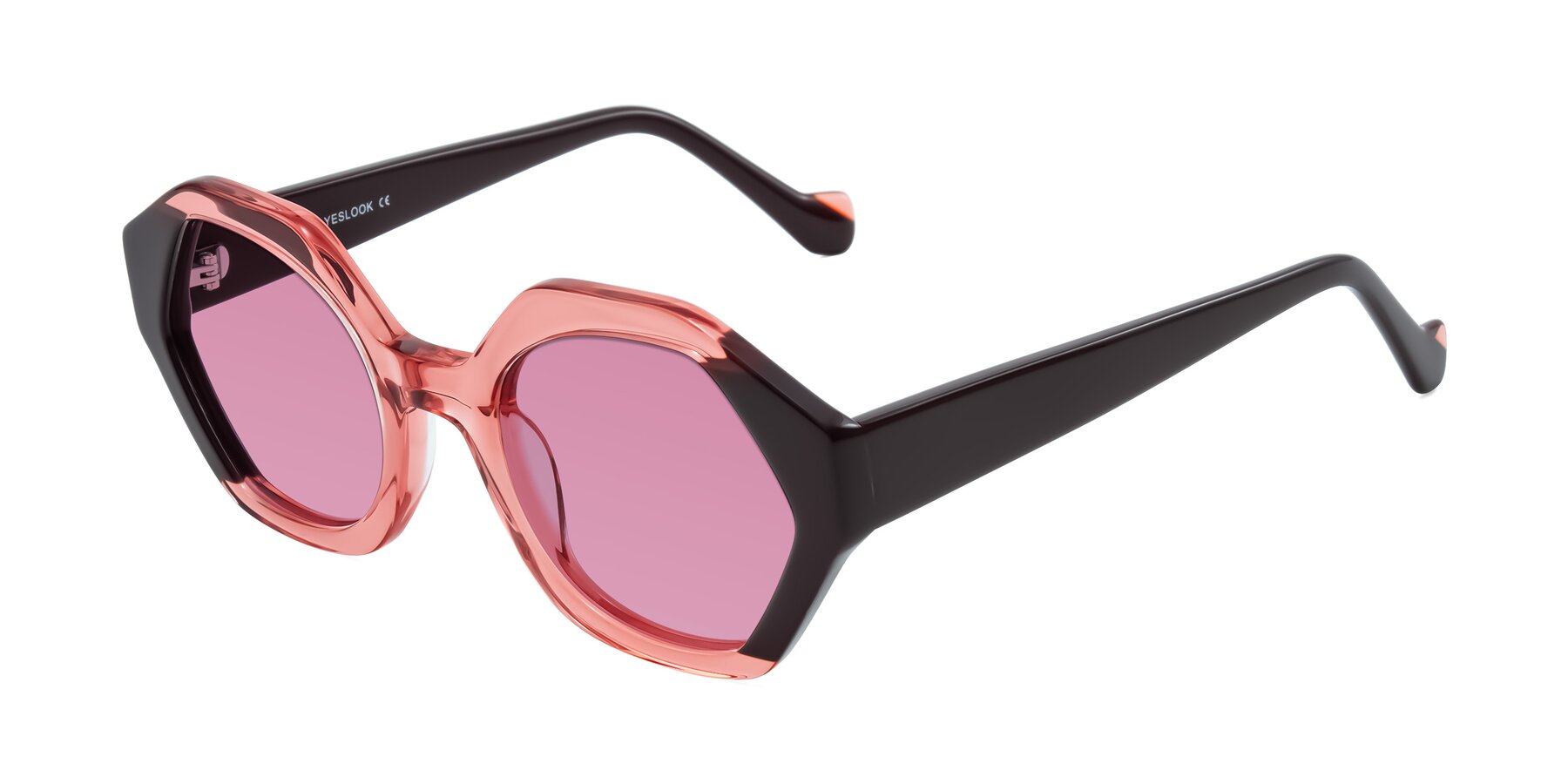 Angle of Kawa in Ruby/Maroon with Medium Wine Tinted Lenses