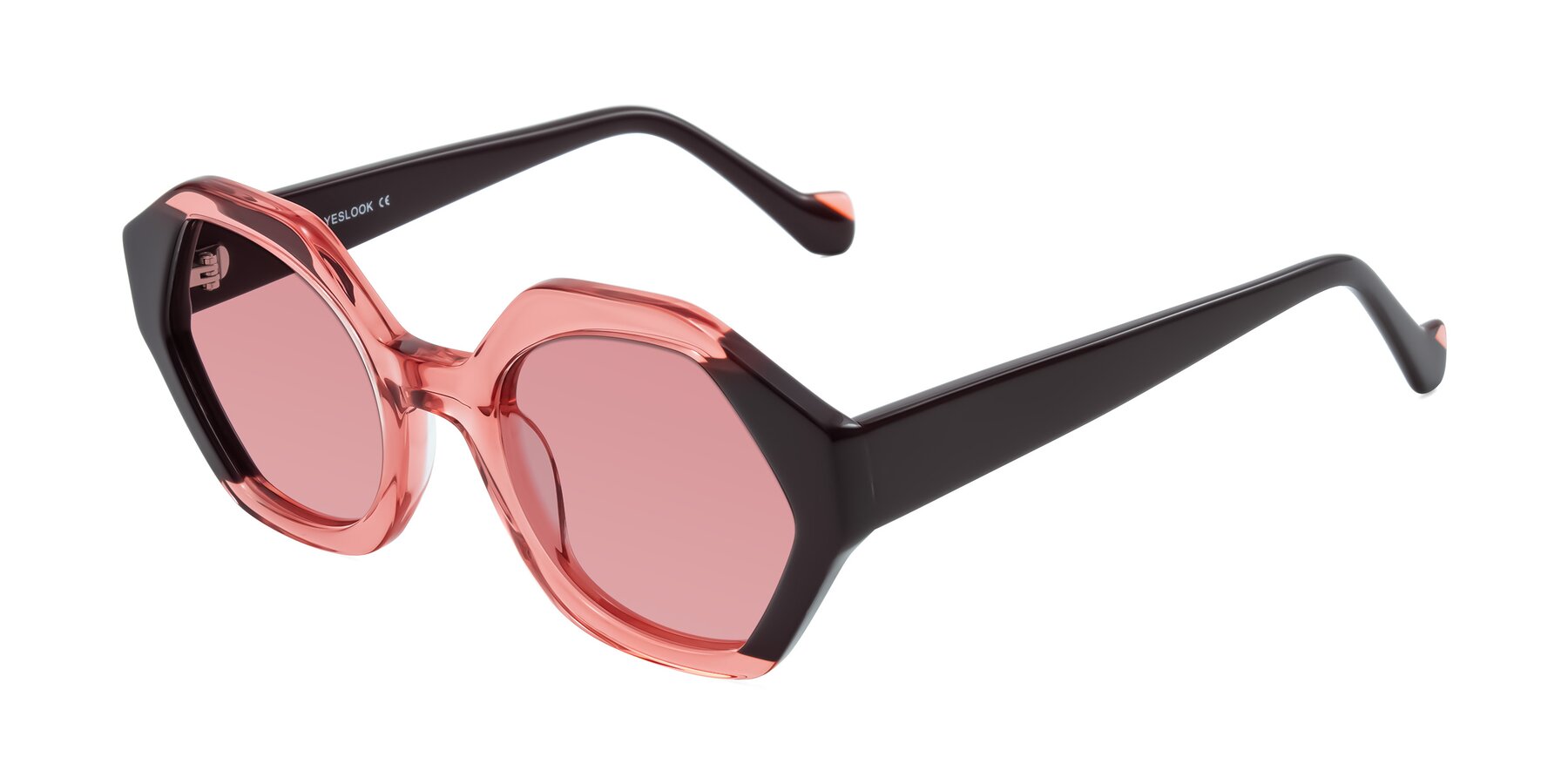Angle of Kawa in Ruby/Maroon with Medium Garnet Tinted Lenses