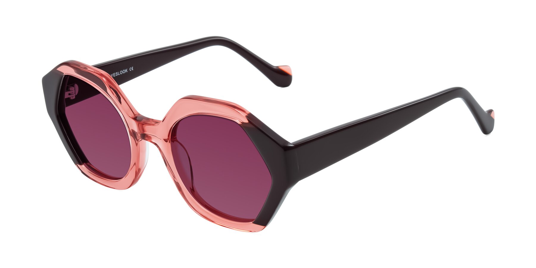 Angle of Kawa in Ruby/Maroon with Wine Tinted Lenses