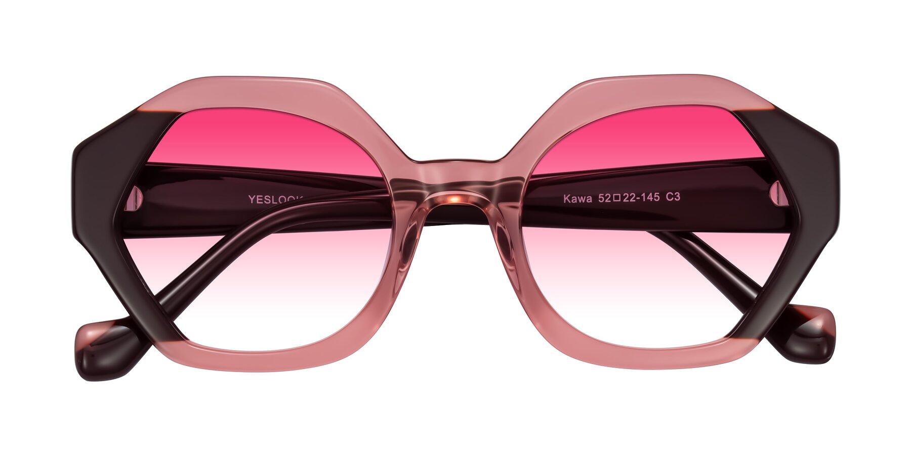 Folded Front of Kawa in Ruby/Maroon with Pink Gradient Lenses