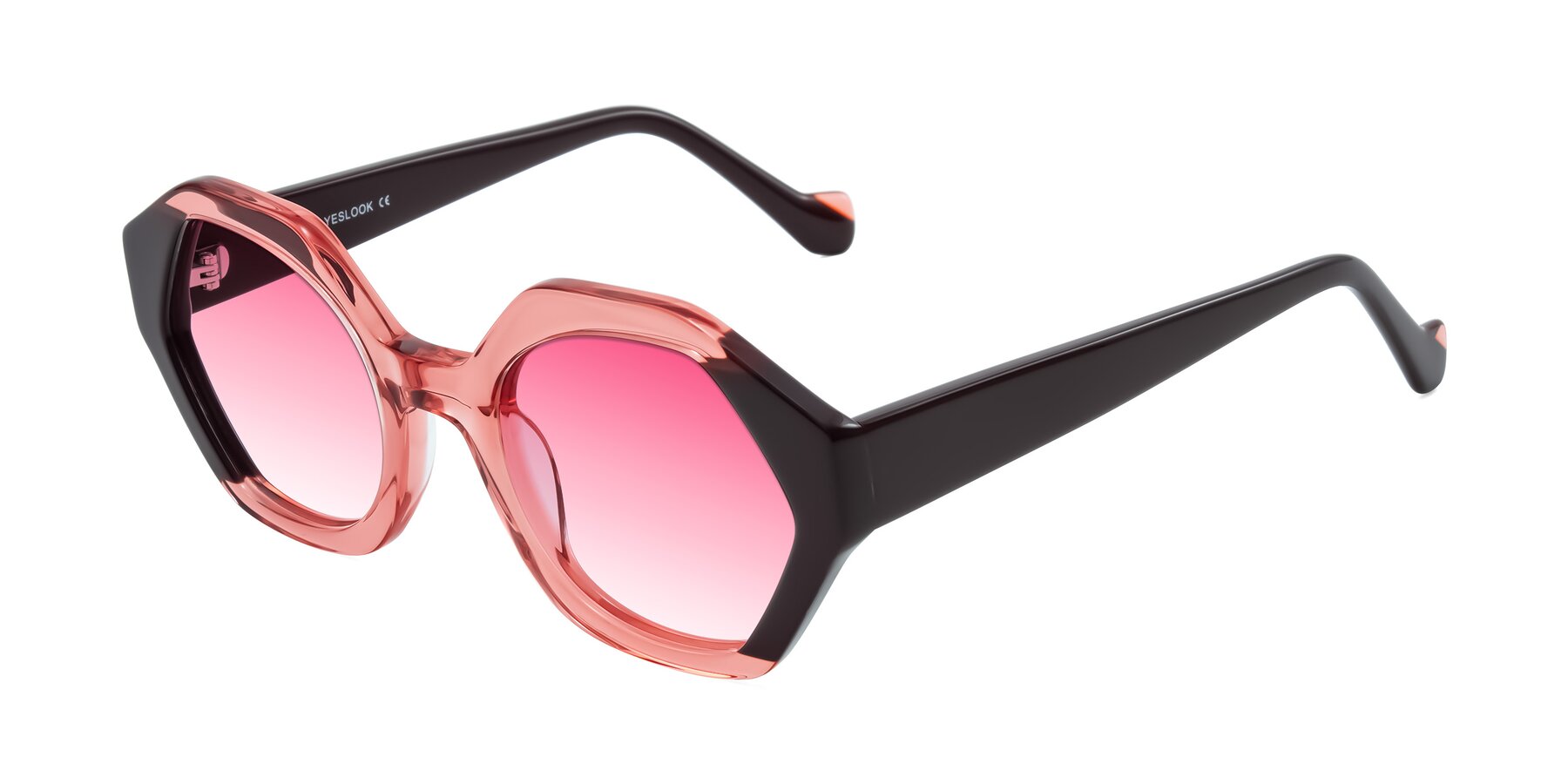 Angle of Kawa in Ruby/Maroon with Pink Gradient Lenses