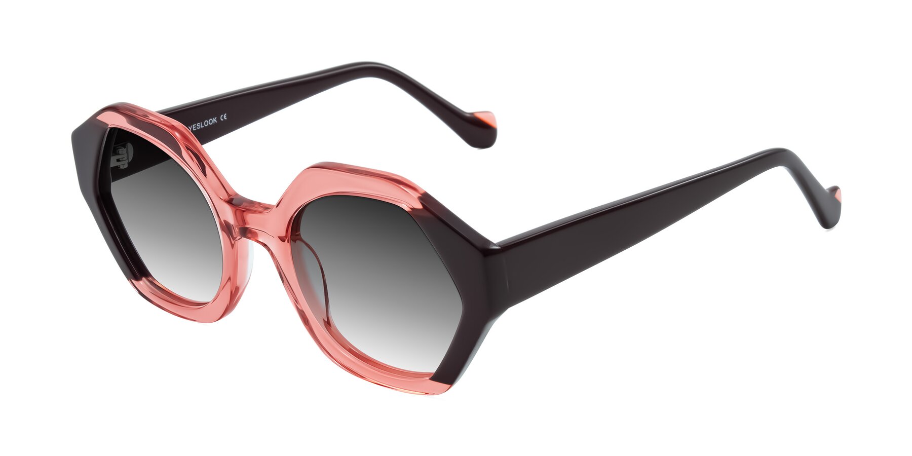 Angle of Kawa in Ruby/Maroon with Gray Gradient Lenses
