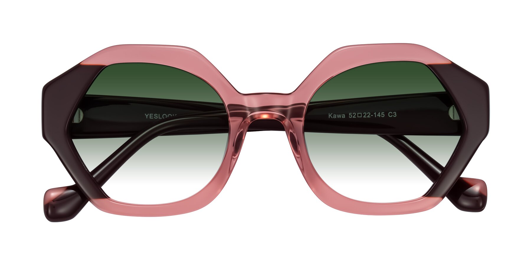 Folded Front of Kawa in Ruby/Maroon with Green Gradient Lenses