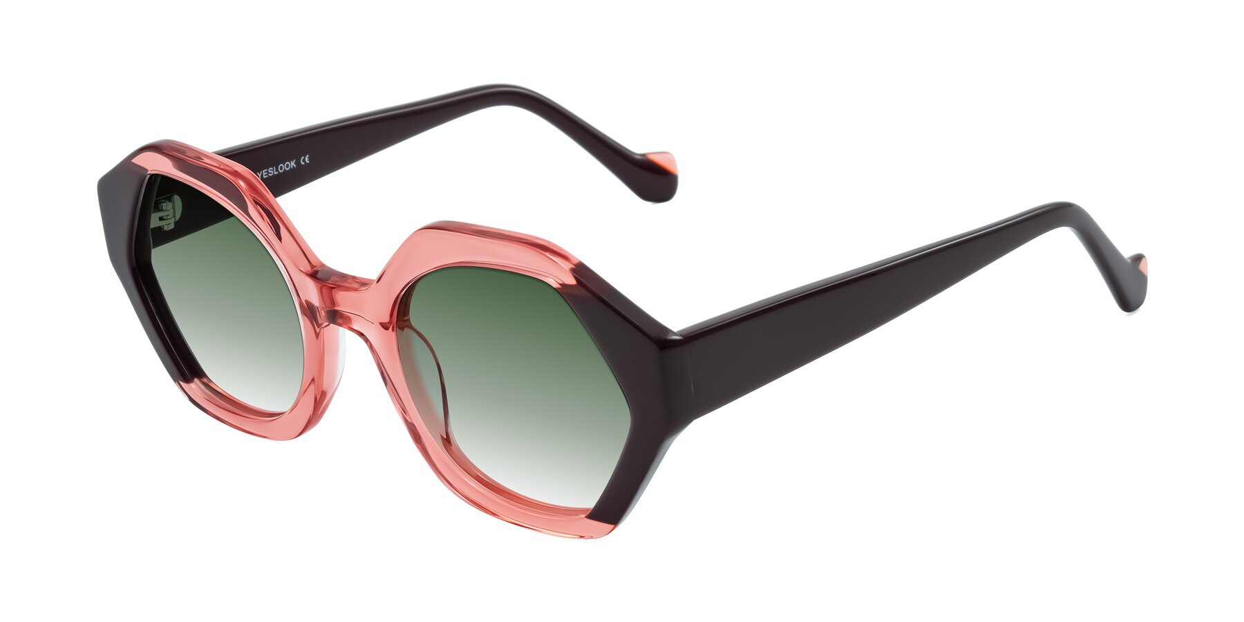 Angle of Kawa in Ruby/Maroon with Green Gradient Lenses