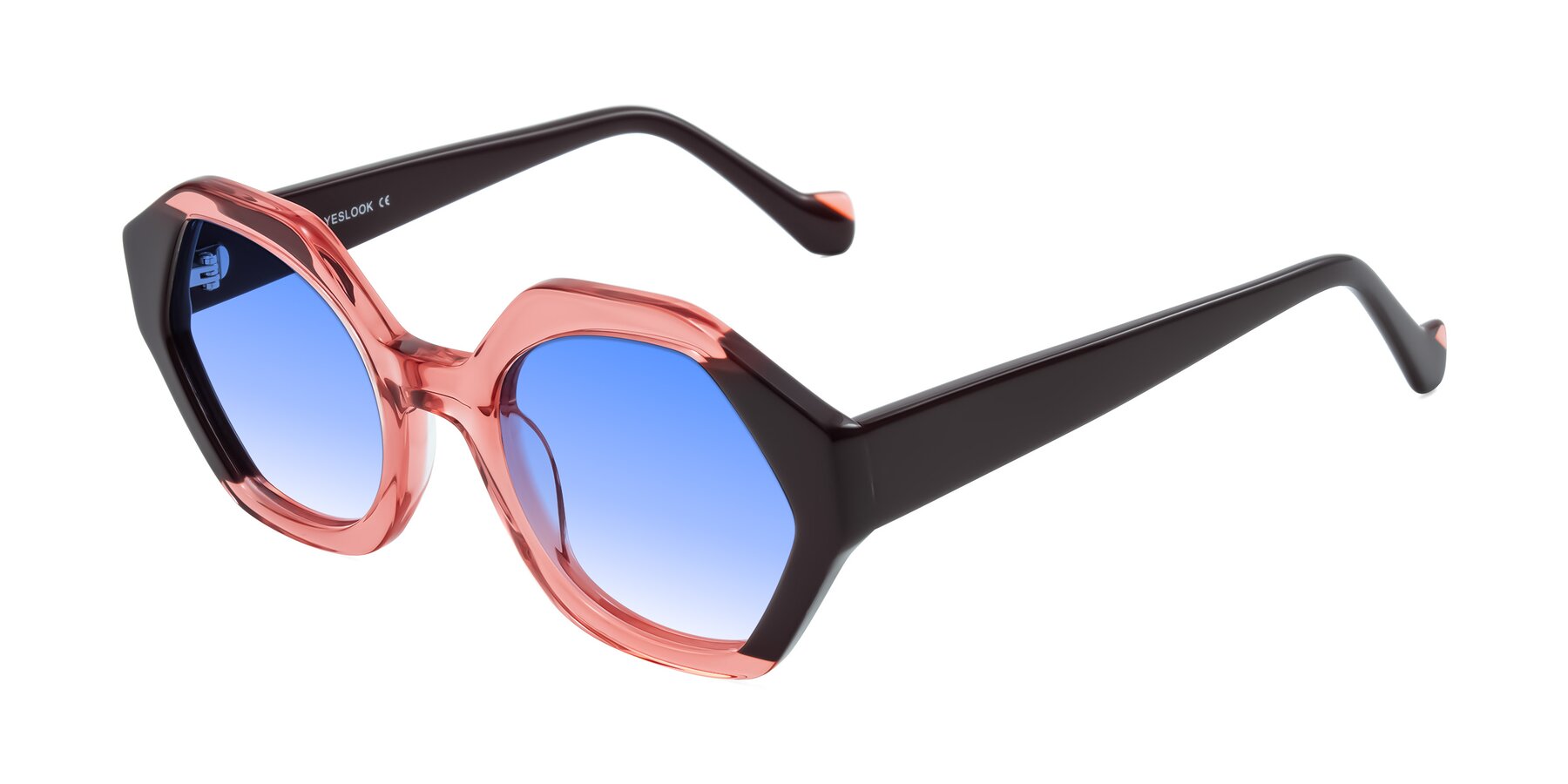 Angle of Kawa in Ruby/Maroon with Blue Gradient Lenses