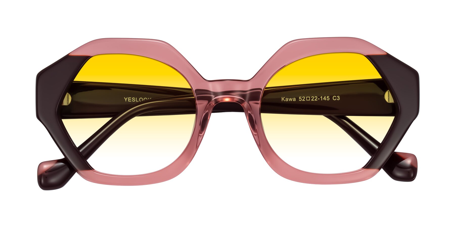 Folded Front of Kawa in Ruby/Maroon with Yellow Gradient Lenses