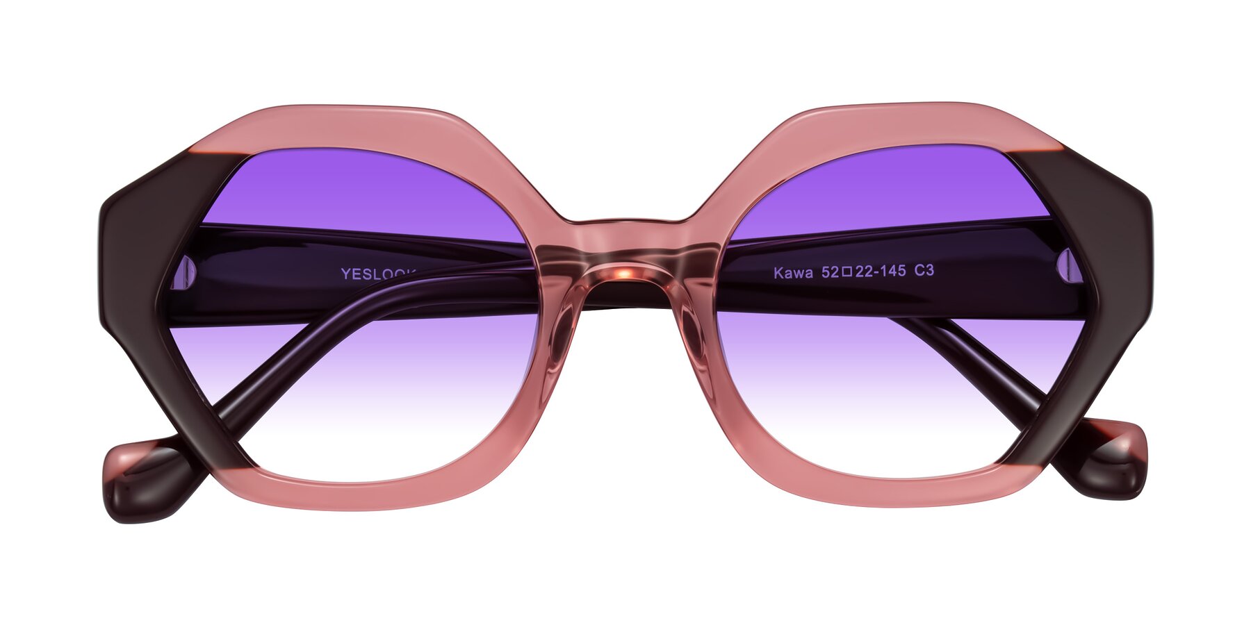 Folded Front of Kawa in Ruby/Maroon with Purple Gradient Lenses