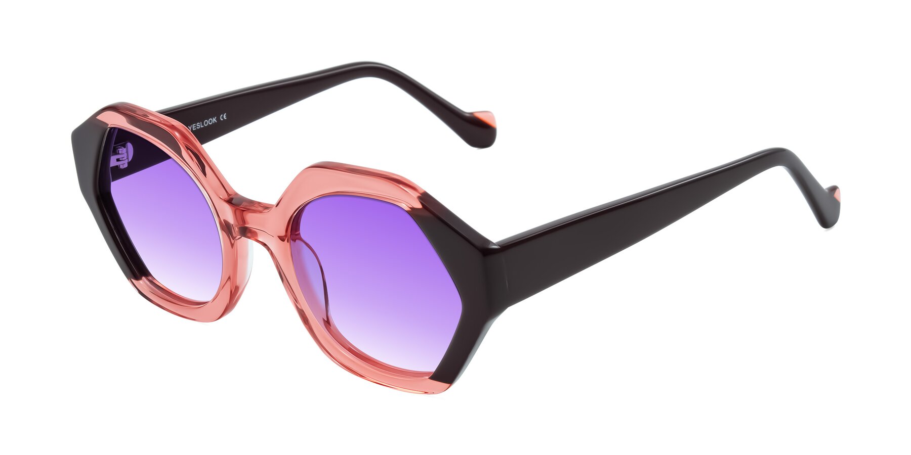Angle of Kawa in Ruby/Maroon with Purple Gradient Lenses