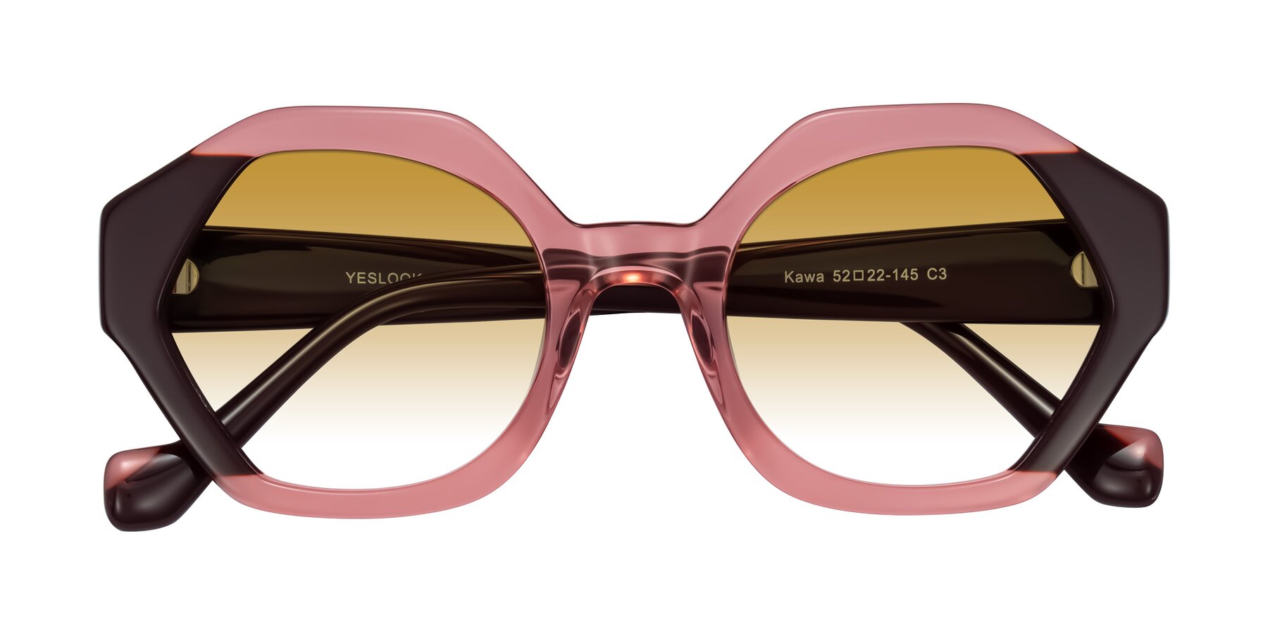 Folded Front of Kawa in Ruby/Maroon with Champagne Gradient Lenses