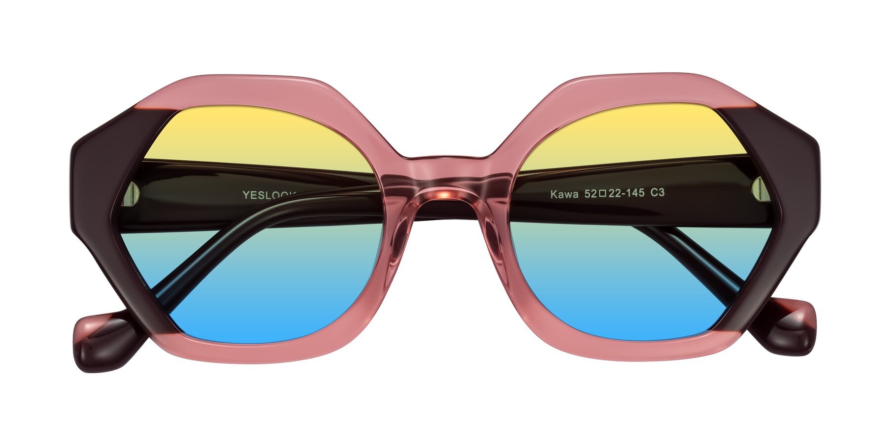 Folded Front of Kawa in Ruby/Maroon with Yellow / Blue Gradient Lenses
