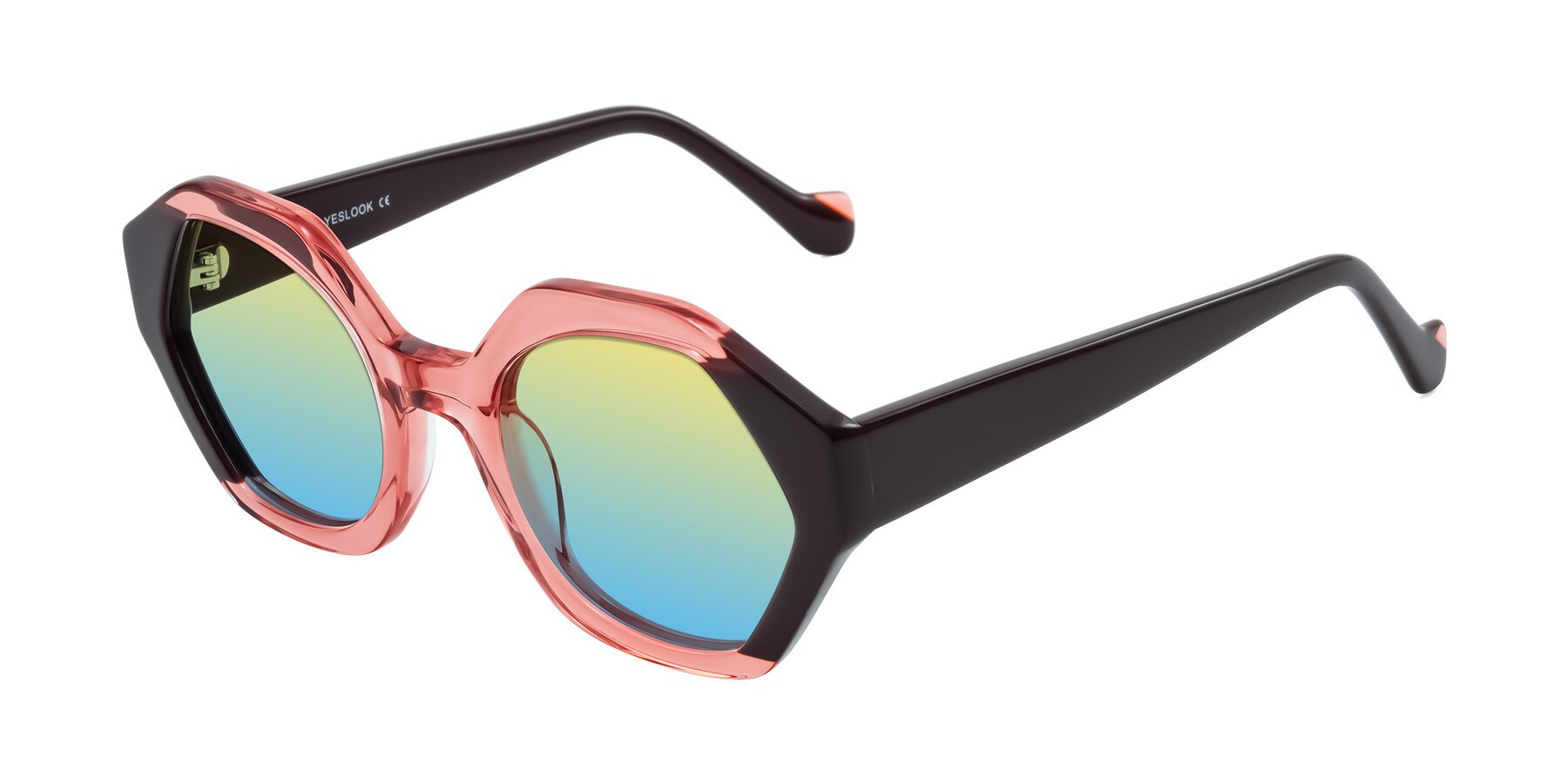 Angle of Kawa in Ruby/Maroon with Yellow / Blue Gradient Lenses