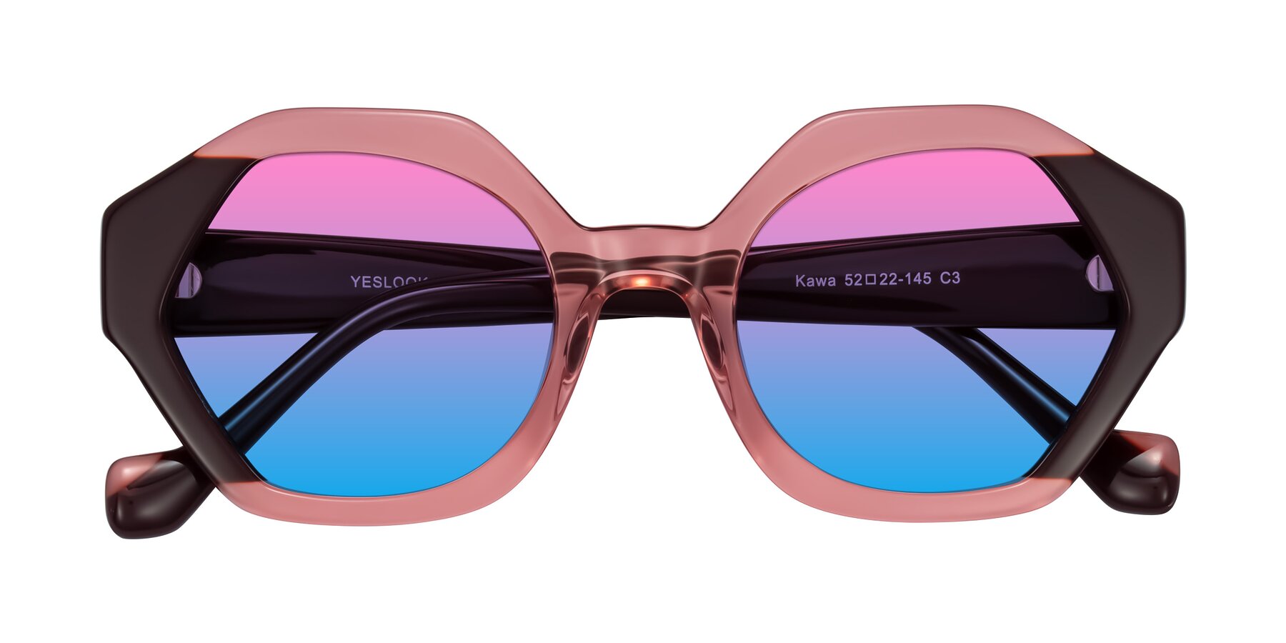 Folded Front of Kawa in Ruby/Maroon with Pink / Blue Gradient Lenses