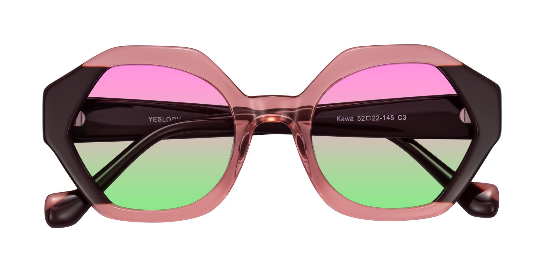 Folded Front of Kawa in Ruby/Maroon with Pink / Green Gradient Lenses