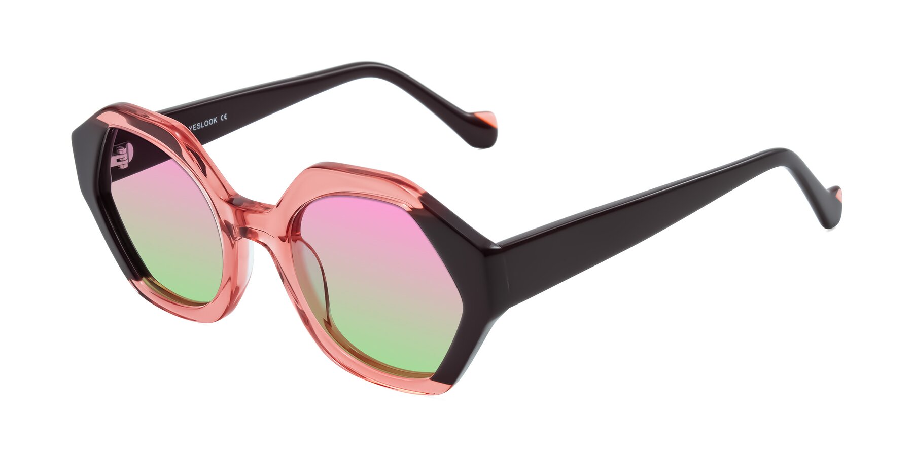 Angle of Kawa in Ruby/Maroon with Pink / Green Gradient Lenses