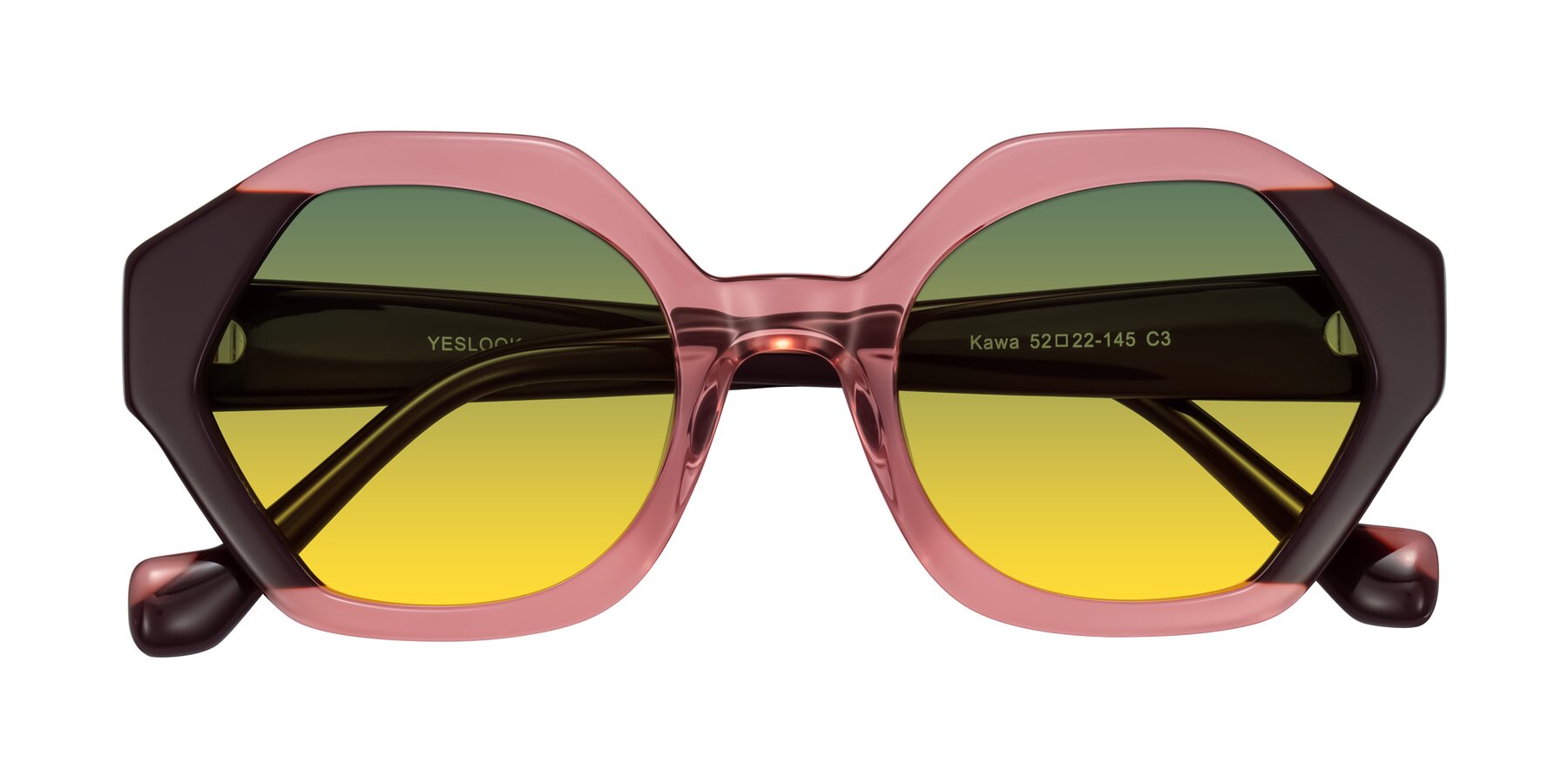 Folded Front of Kawa in Ruby/Maroon with Green / Yellow Gradient Lenses
