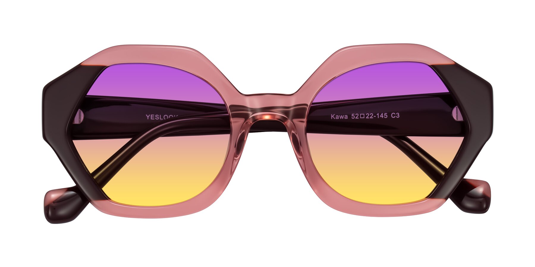 Folded Front of Kawa in Ruby/Maroon with Purple / Yellow Gradient Lenses