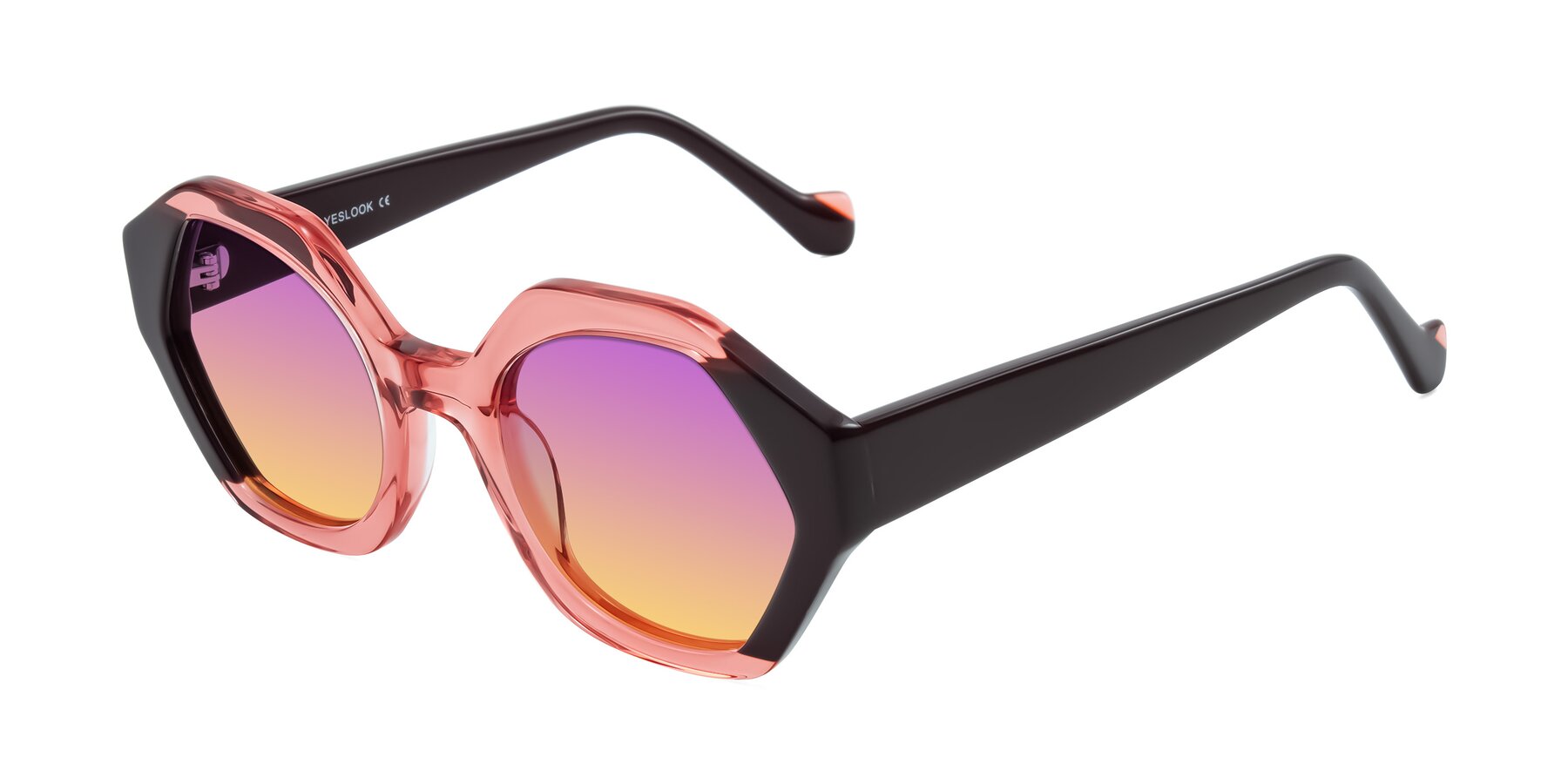 Angle of Kawa in Ruby/Maroon with Purple / Yellow Gradient Lenses