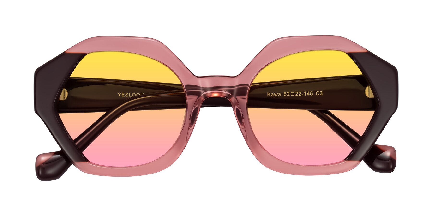 Folded Front of Kawa in Ruby/Maroon with Yellow / Pink Gradient Lenses