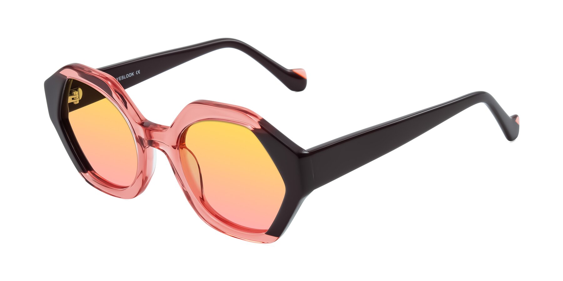 Angle of Kawa in Ruby/Maroon with Yellow / Pink Gradient Lenses