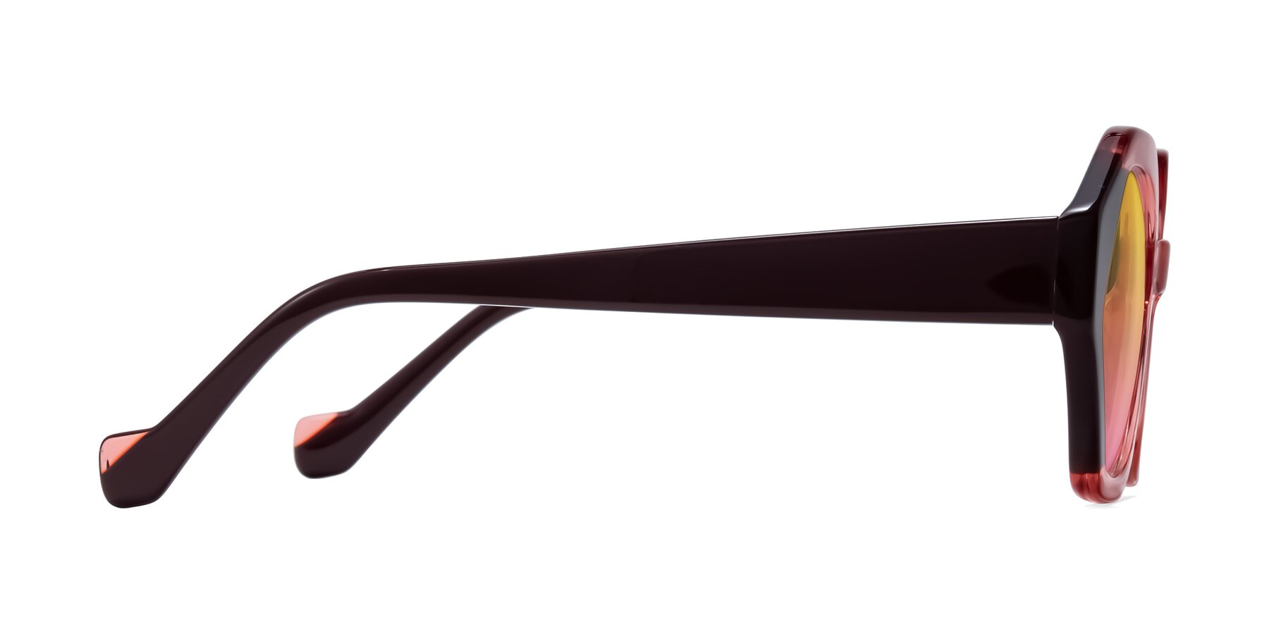 Side of Kawa in Ruby/Maroon with Yellow / Pink Gradient Lenses