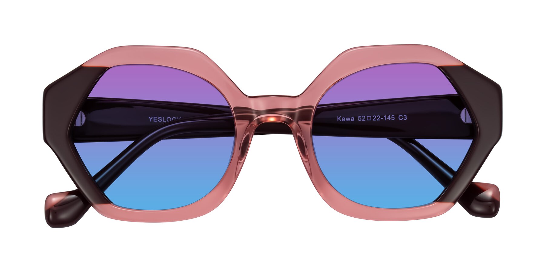 Folded Front of Kawa in Ruby/Maroon with Purple / Blue Gradient Lenses