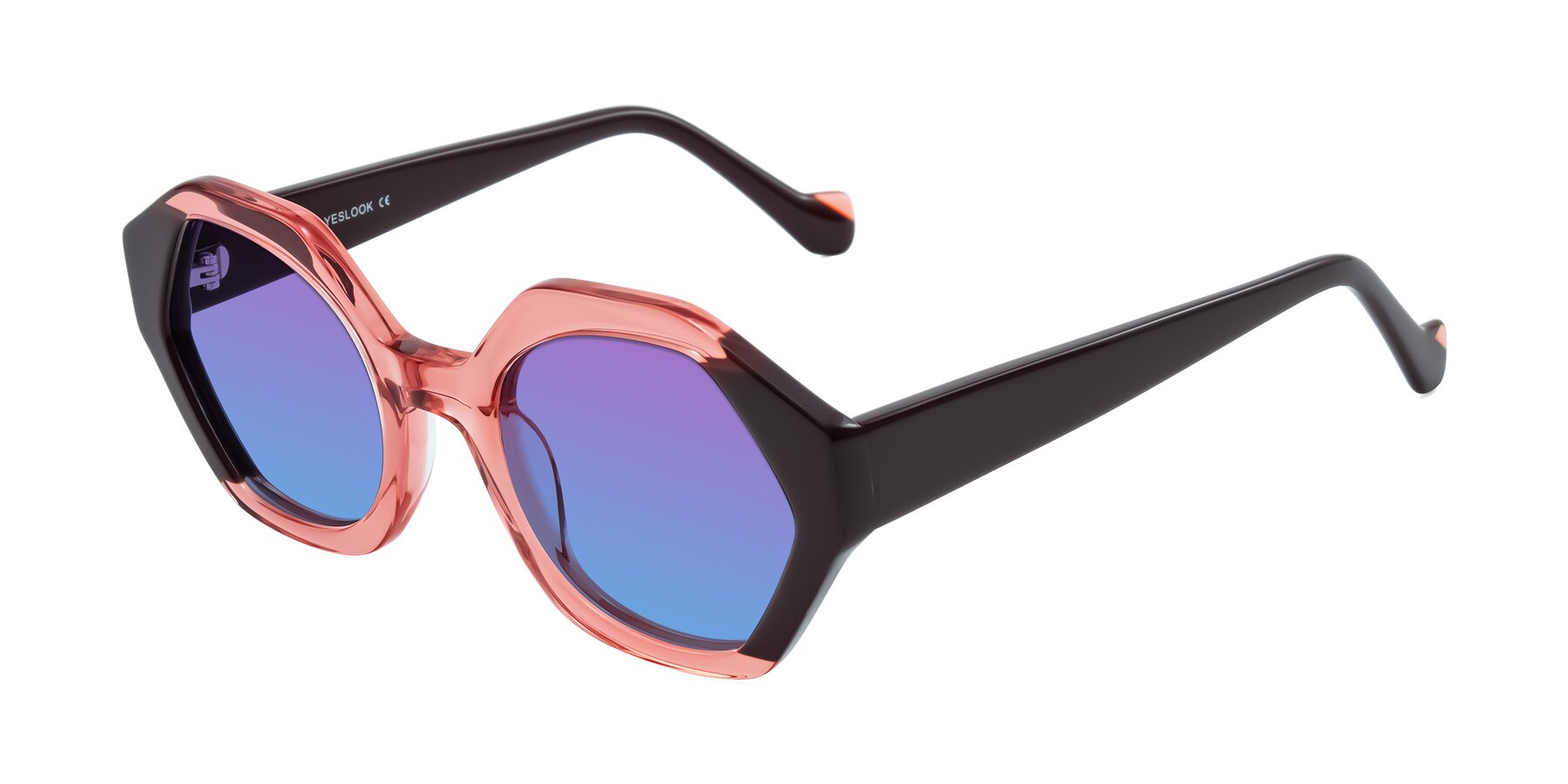 Angle of Kawa in Ruby/Maroon with Purple / Blue Gradient Lenses