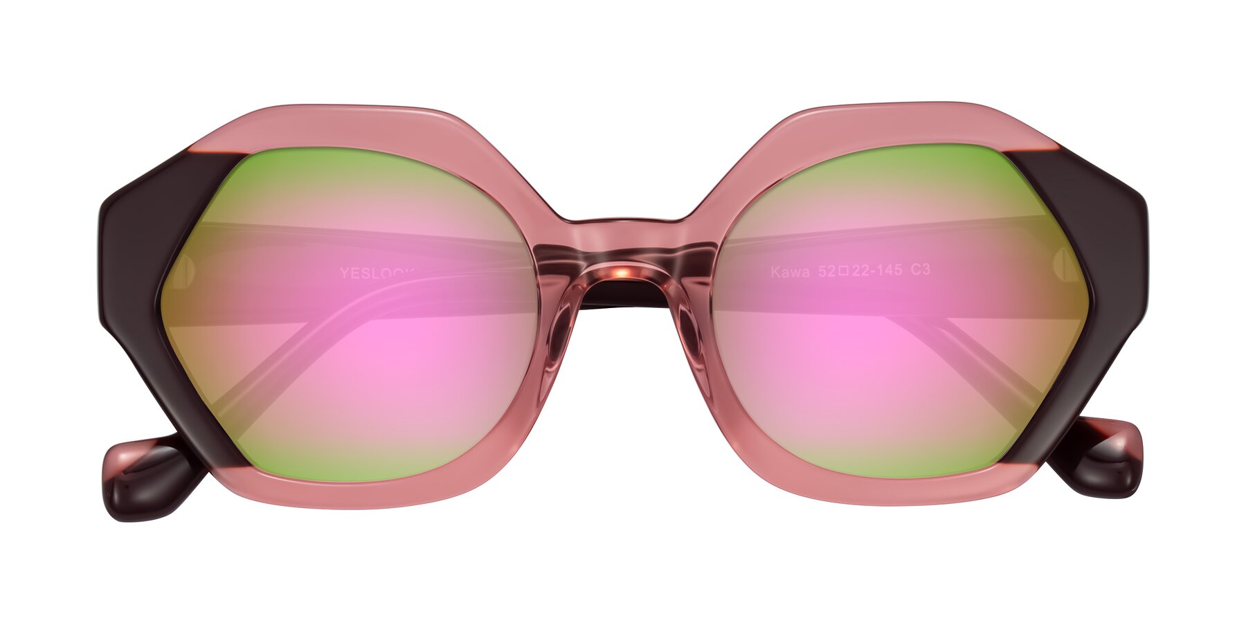Folded Front of Kawa in Ruby/Maroon with Pink Mirrored Lenses