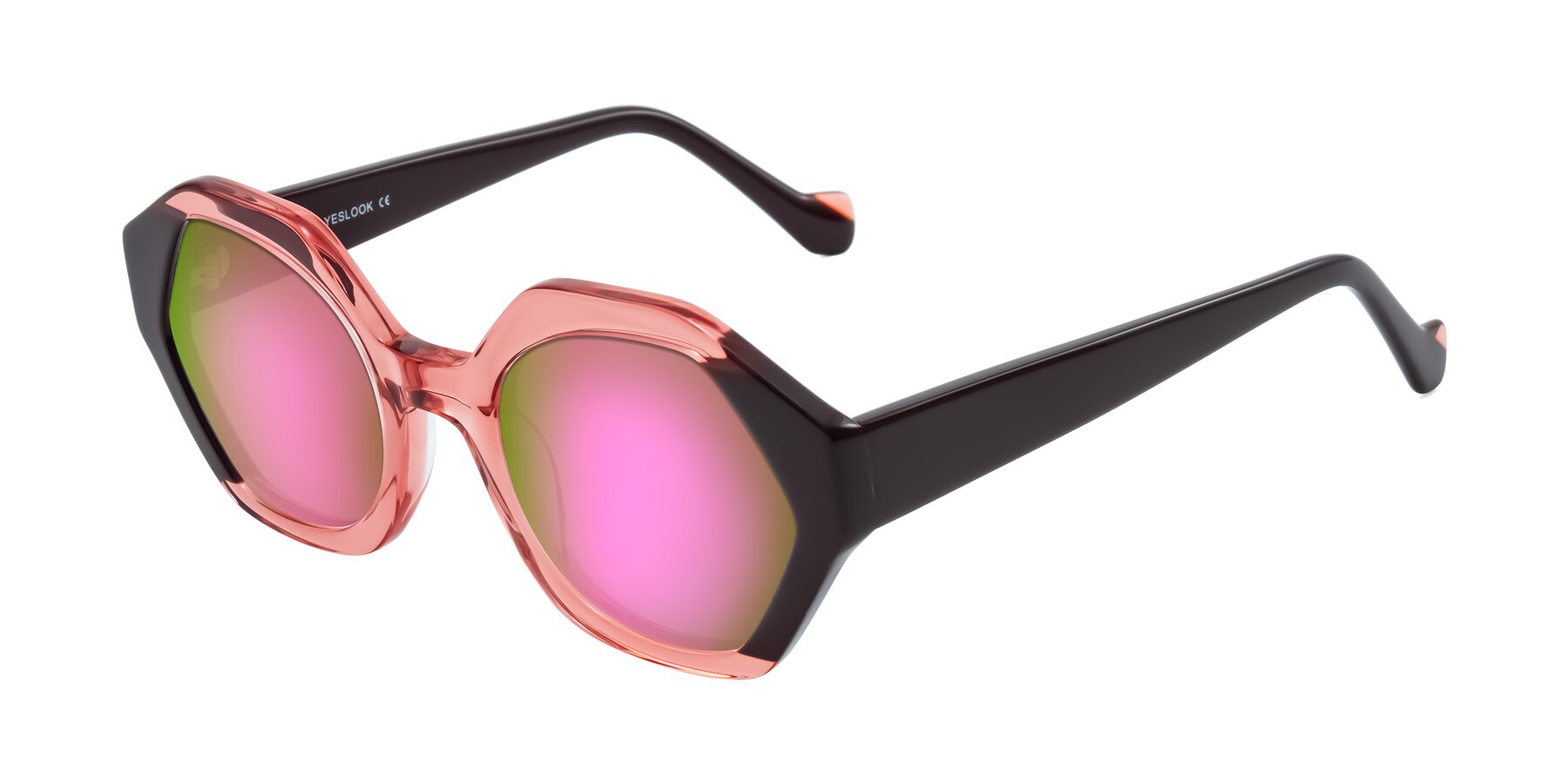Angle of Kawa in Ruby/Maroon with Pink Mirrored Lenses