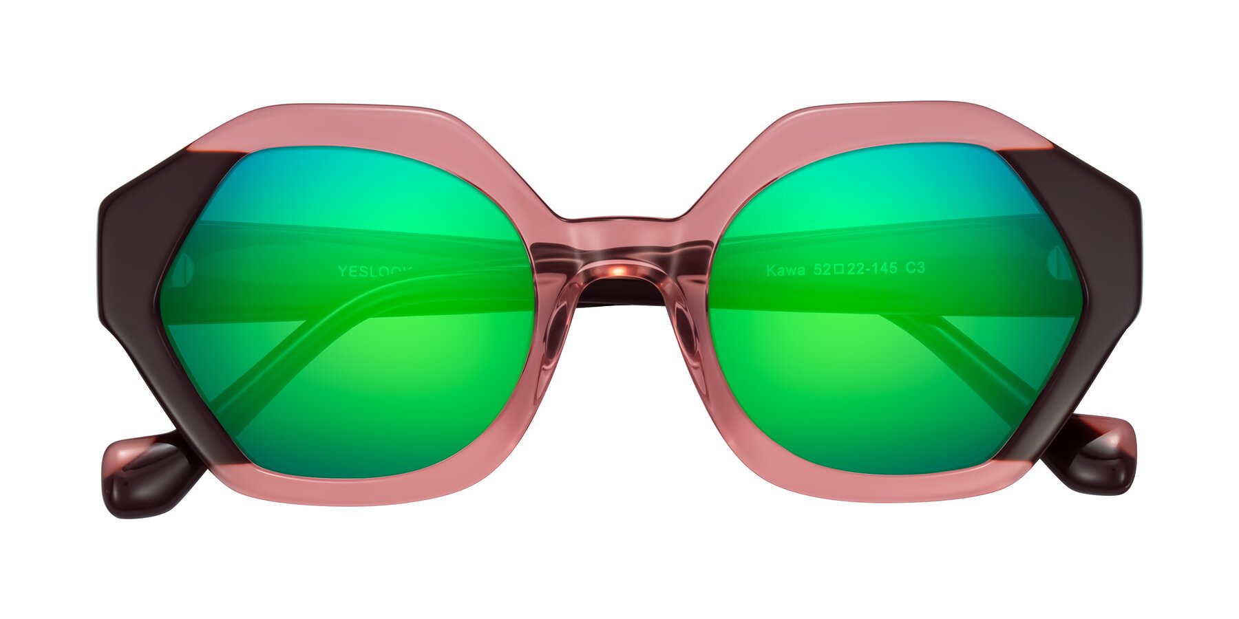 Folded Front of Kawa in Ruby/Maroon with Green Mirrored Lenses