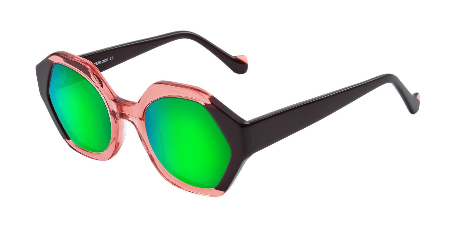 Angle of Kawa in Ruby/Maroon with Green Mirrored Lenses