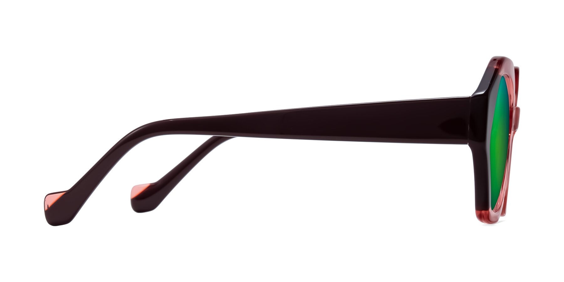 Side of Kawa in Ruby/Maroon with Green Mirrored Lenses