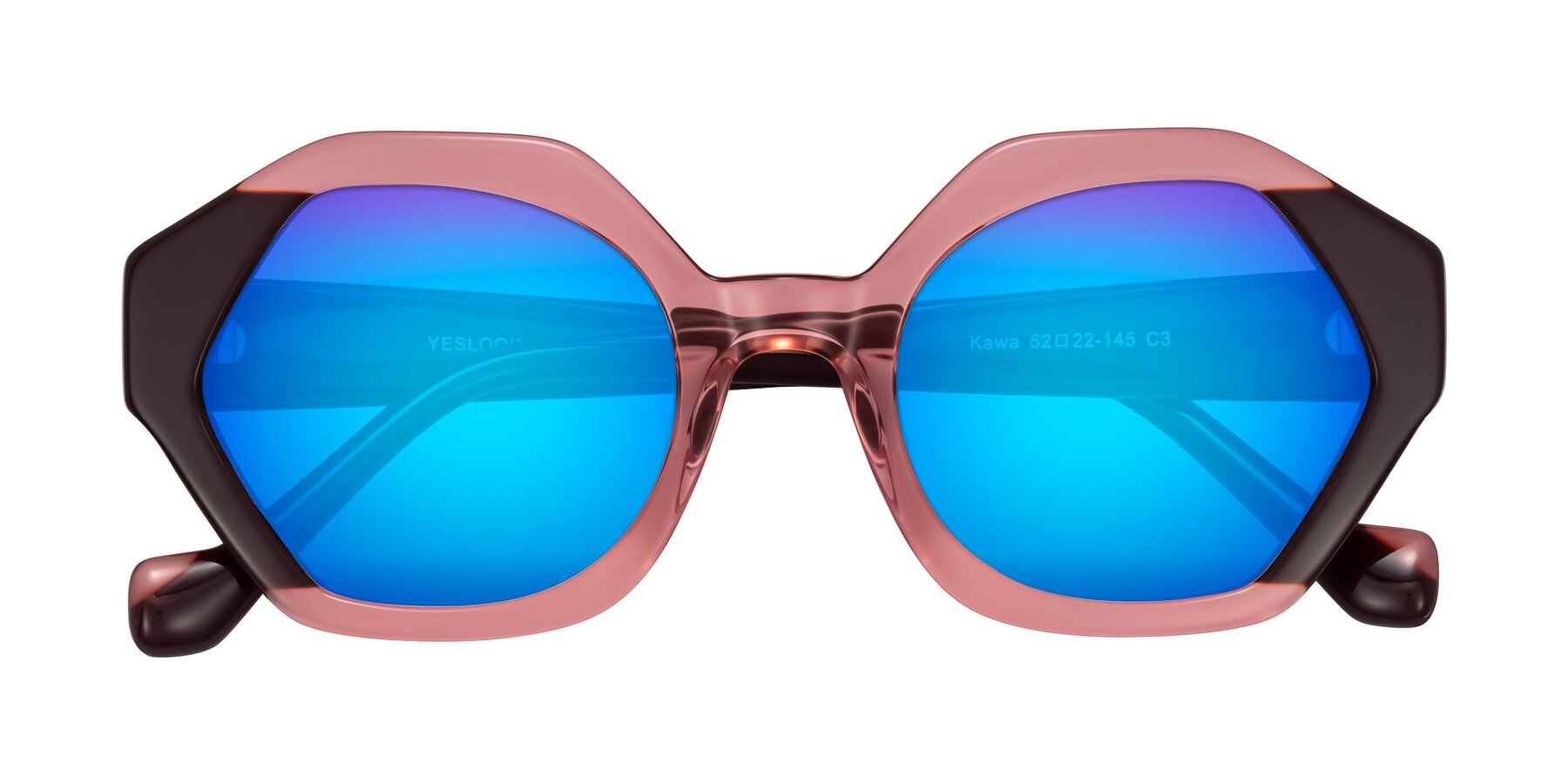 Folded Front of Kawa in Ruby/Maroon with Blue Mirrored Lenses