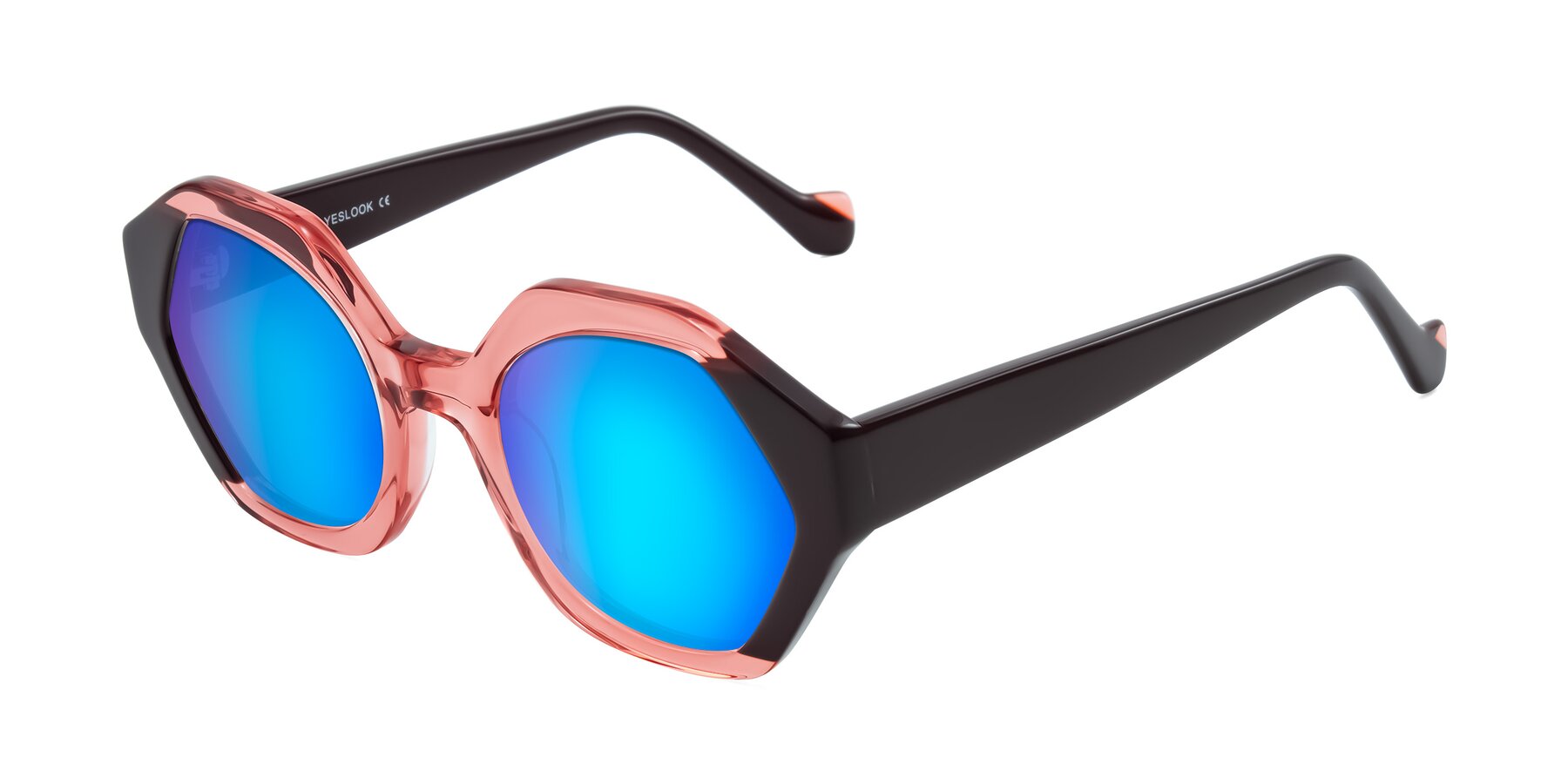 Angle of Kawa in Ruby/Maroon with Blue Mirrored Lenses