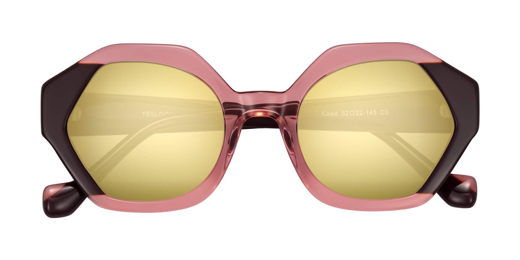 Folded Front of Kawa in Ruby/Maroon with Gold Mirrored Lenses