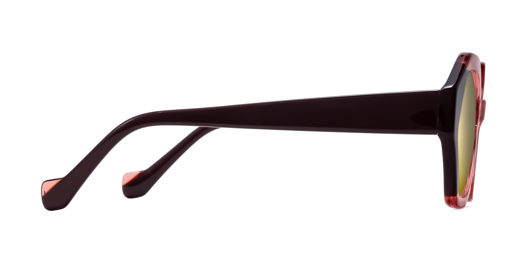 Side of Kawa in Ruby/Maroon with Gold Mirrored Lenses