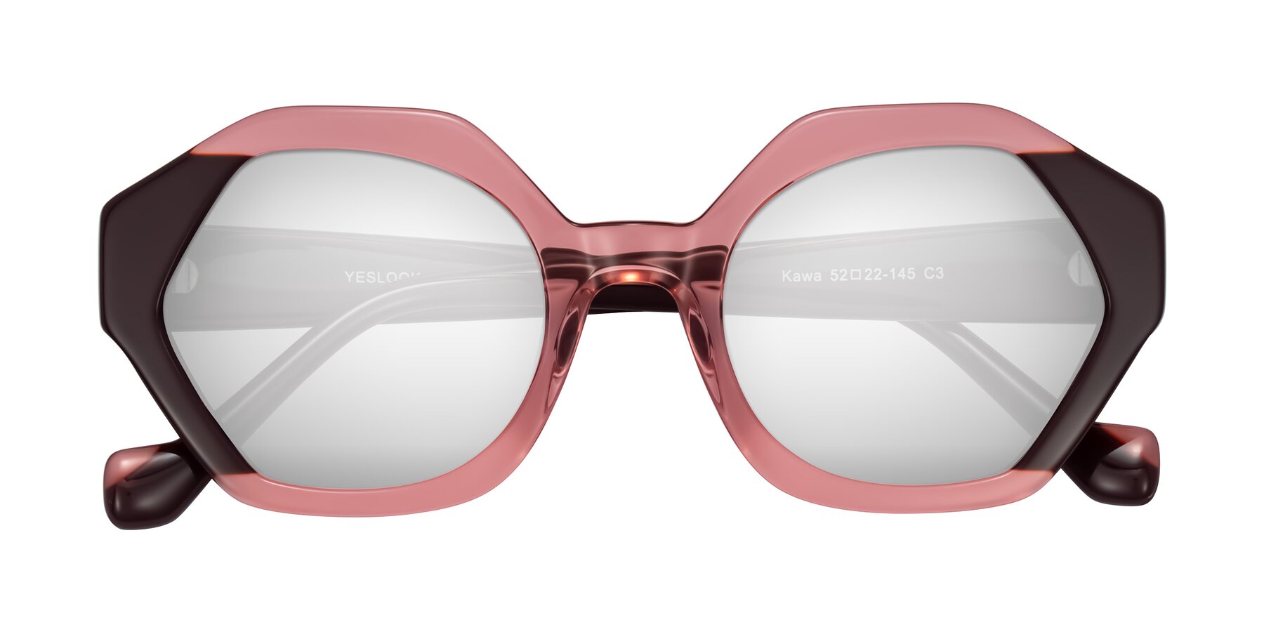 Folded Front of Kawa in Ruby/Maroon with Silver Mirrored Lenses