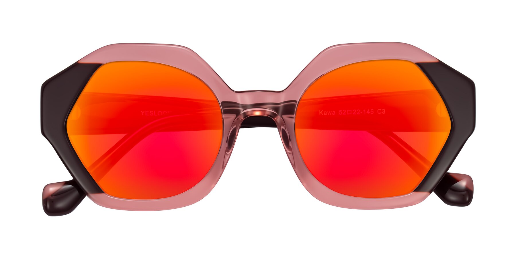 Folded Front of Kawa in Ruby/Maroon with Red Gold Mirrored Lenses