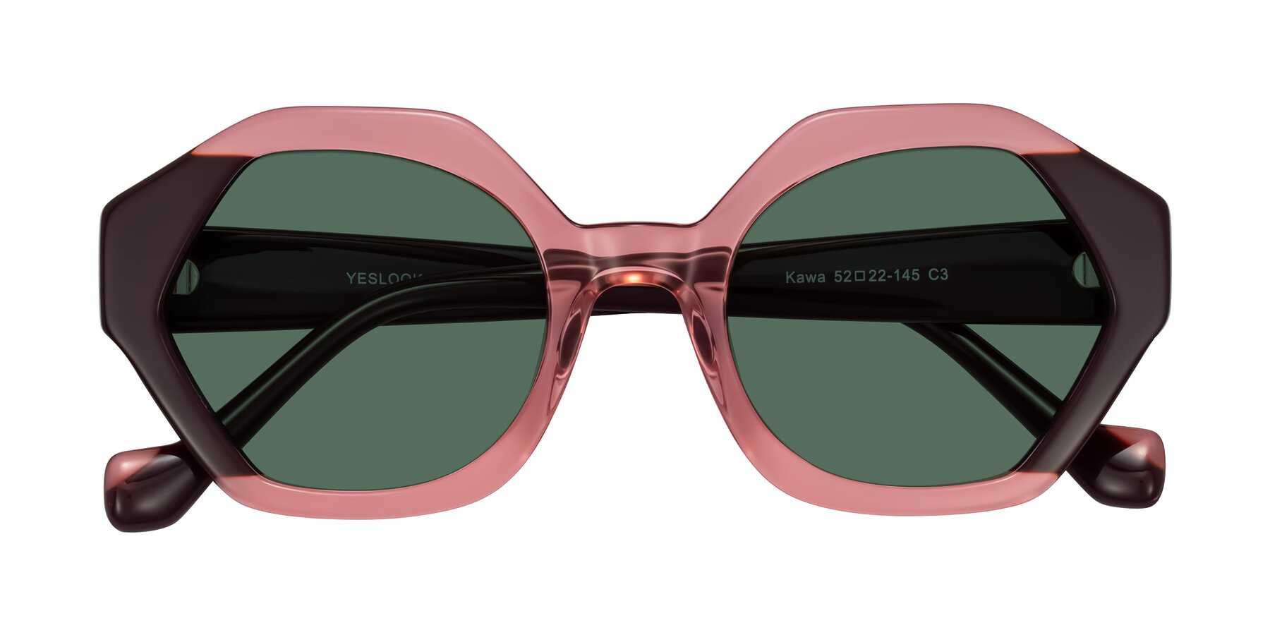 Folded Front of Kawa in Ruby/Maroon with Green Polarized Lenses