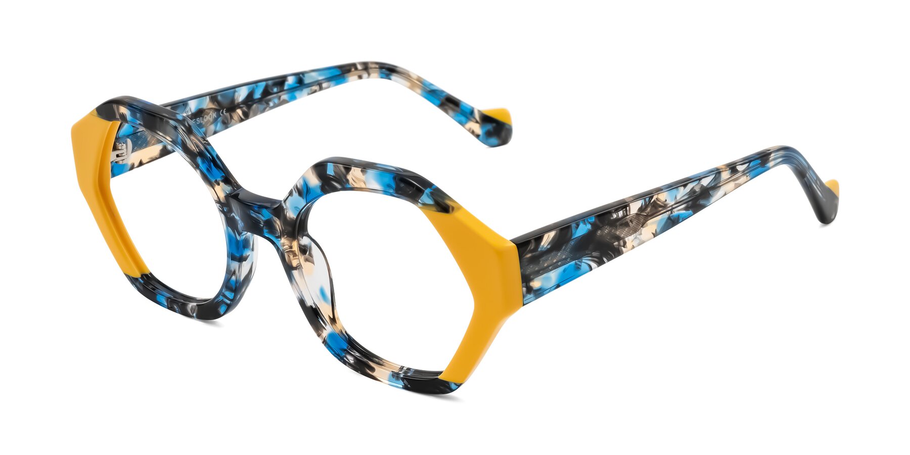 Angle of Kawa in Blue Ink/Yellow with Clear Eyeglass Lenses