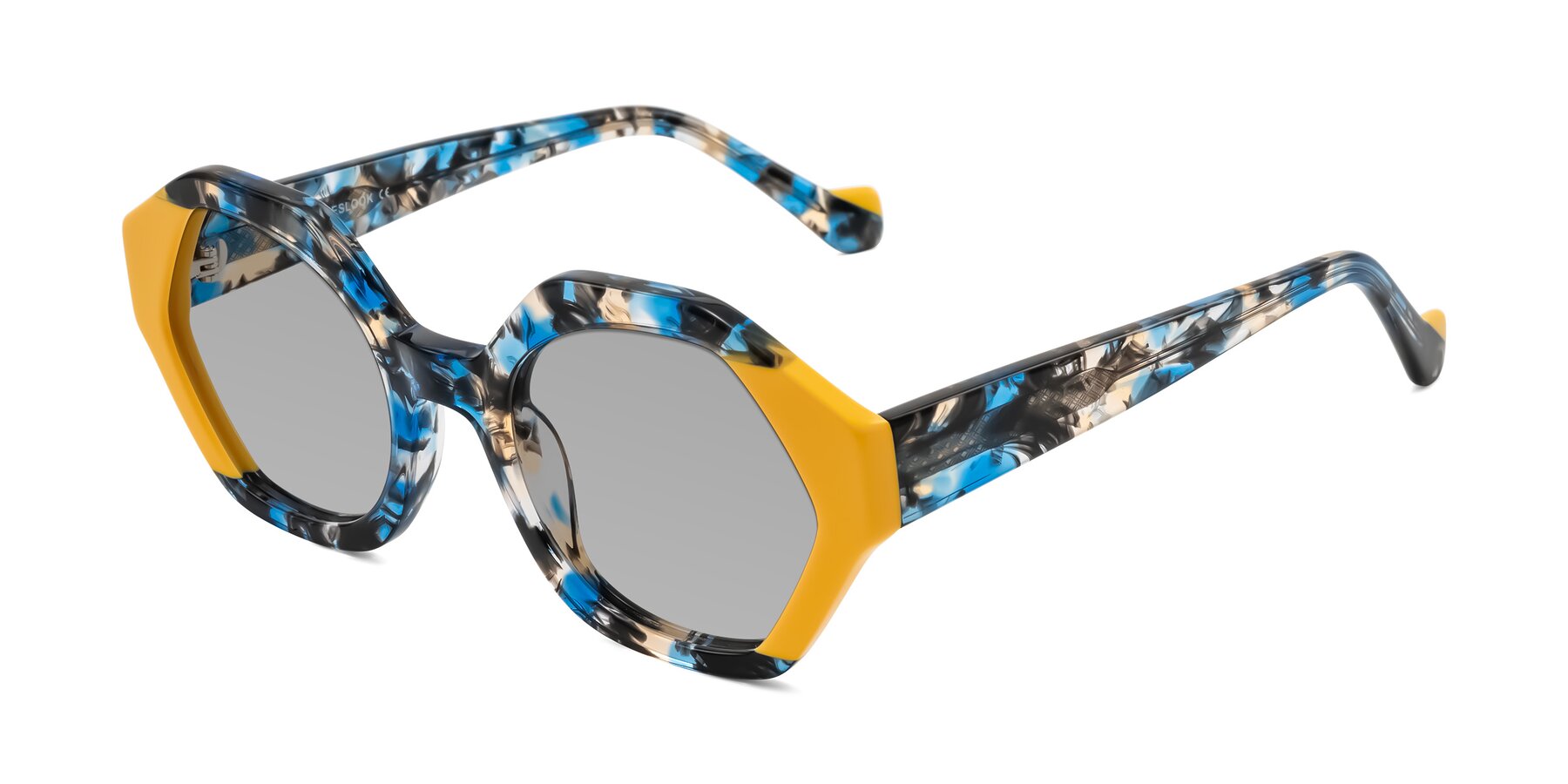 Angle of Kawa in Blue Ink/Yellow with Light Gray Tinted Lenses