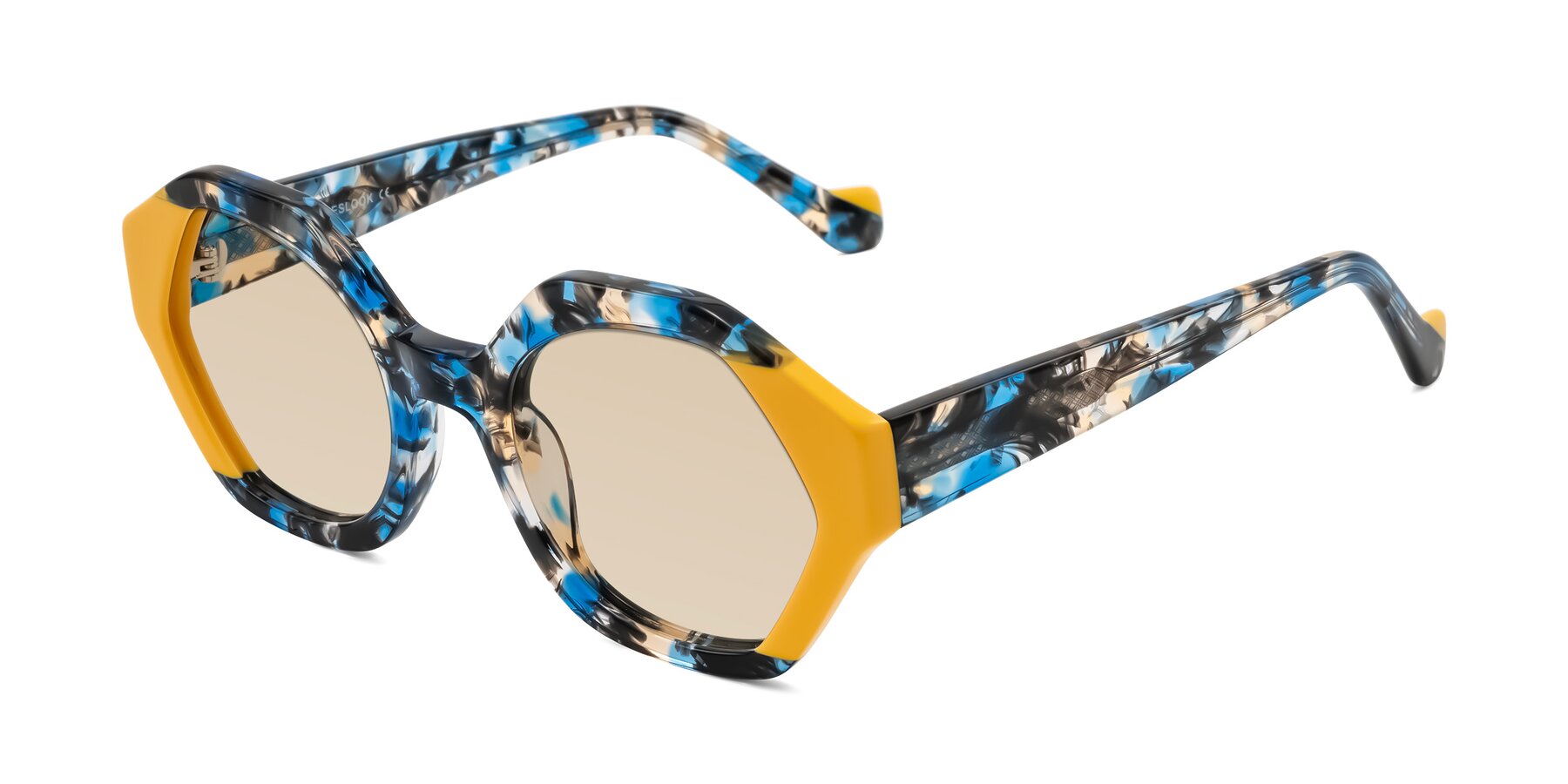 Angle of Kawa in Blue Ink/Yellow with Light Brown Tinted Lenses
