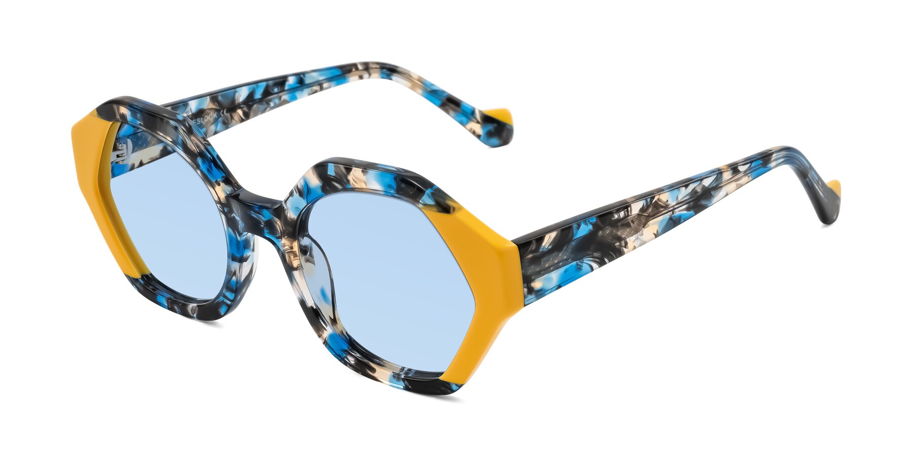 Angle of Kawa in Blue Ink/Yellow with Light Blue Tinted Lenses